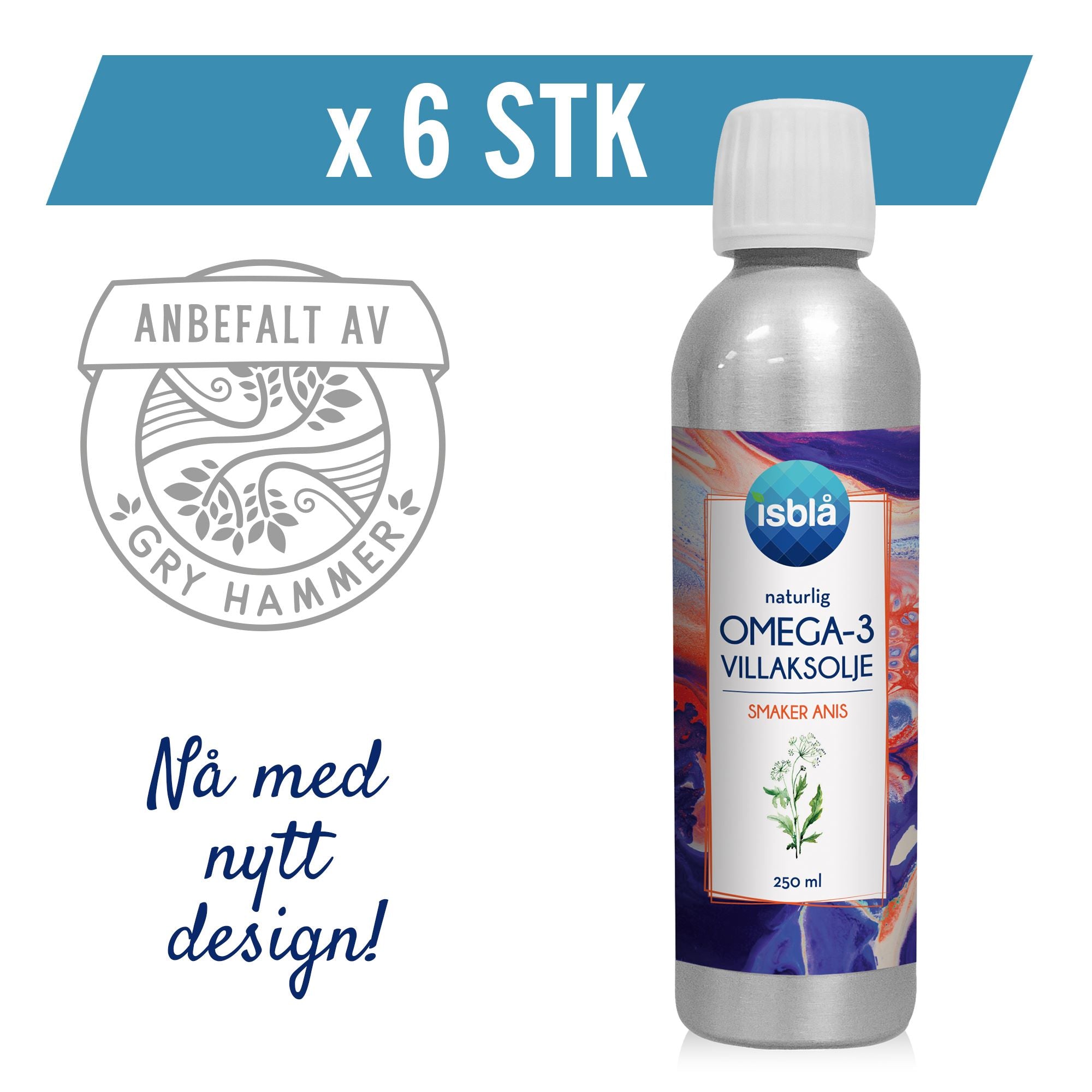 Isblå omega-3 villaksolje anis 6 pk (6 x 250 ml)