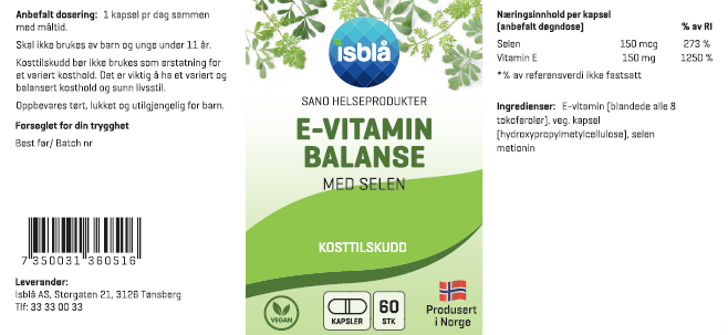 Vitamin E Balanse - 60 veg kaps