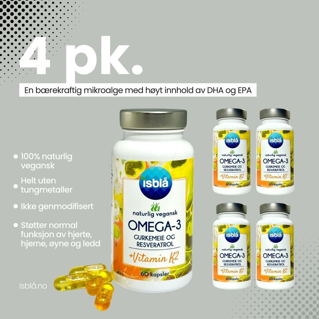 Isblå Vegansk Omega-3 kapsler - LAGERSALG 4 FOR 1!!