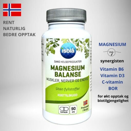 Magnesium Balanse med lettopptakelig former av magnesium og vitaminer B6, D3, C og Bor