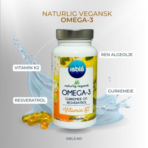 Isblå Omega-3 + Gurkemeie + Resveratrol + Vitamin K2, vegansk