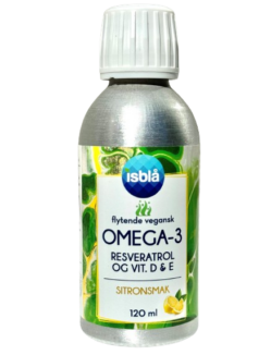 Isblå Omega-3 Resveratrol og vit.D & E flytende vegansk, sitronsmak 120 ml