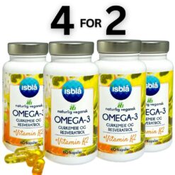 Fire bokser Isblå Omega-3 kapsler (vegansk) 60 kapsler — tilbud 4 for 2.